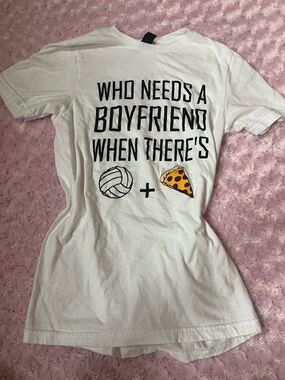 White Graphic Tee - Volleyball + Pizza Design